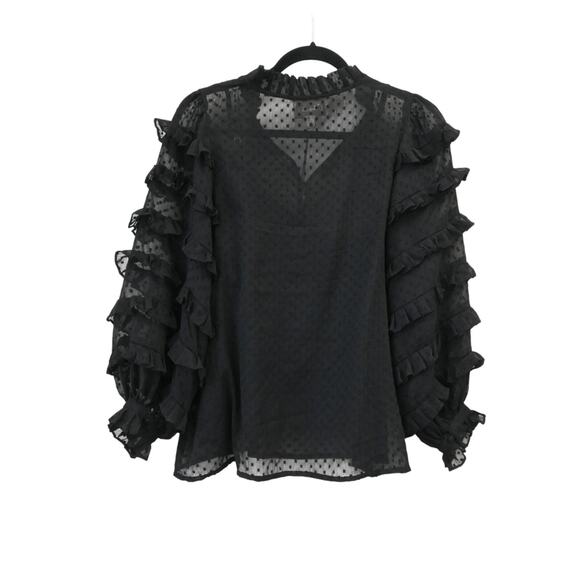 Cleobella Phoebe Sheer Black Top Small Swiss Dot Ruffle Balloon Sleeve Blouse - Picture 3 of 7